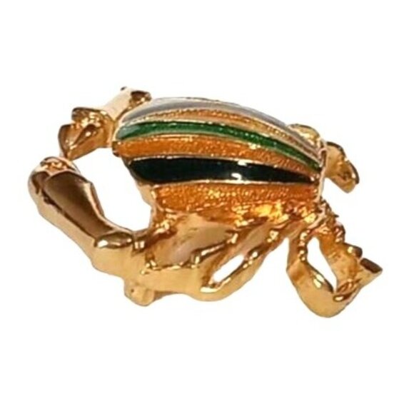 Whimsy Crab Pin Brooch Gold Tone Blue Green Shimmer Enamel Summer Fash Figural - Picture 5 of 7